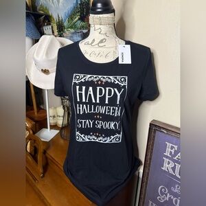 Happy Halloween Stay Spooky Graphic Women's Slim Fit Tee NWT